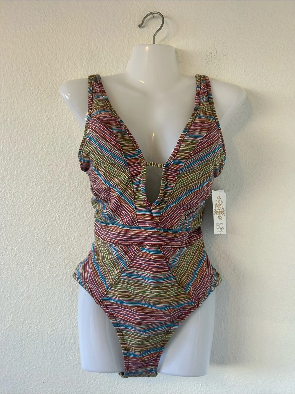 Becca Free Spirit Plunge One Piece Swimsuit Size S